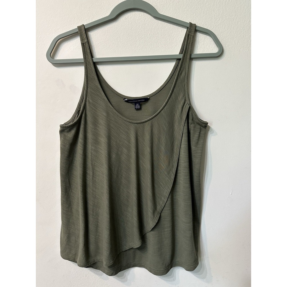 American Eagle Women Small Olive Green Wrap Drape Tank Top Scoop Neck Slub Small